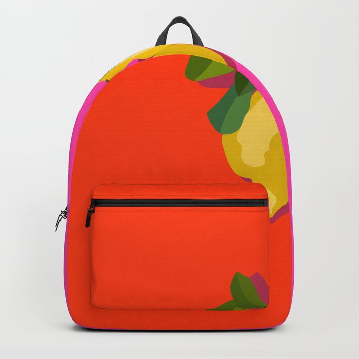 Lemonie - Geometric Lemon Summer Vibes Design on Pink and Red Backpack