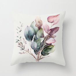 Boho Minimalistic Flower Watercolor Leaves Throw Pillow