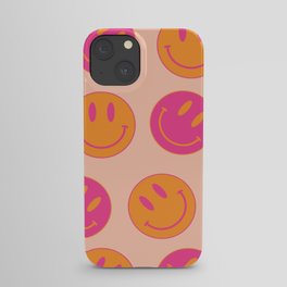 Large Pink and Orange Groovy Smiley Face Pattern - Retro Aesthetic  iPhone Case