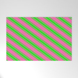[ Thumbnail: Hot Pink and Lime Colored Lines Pattern Welcome Mat ]