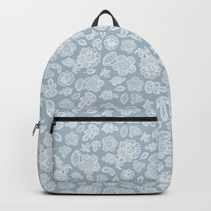Lace flowers white on pastel blue  Backpack
