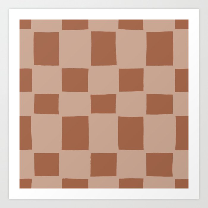 Tipsy checker in terracotta Art Print