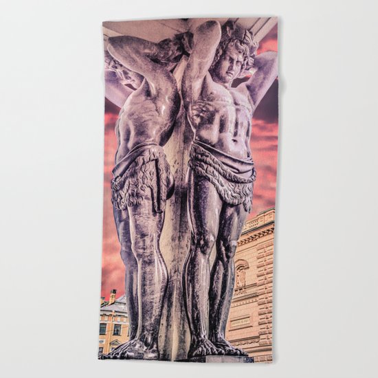 Atlantes of the New Hermitage in Saint-Petersburg Beach Towel