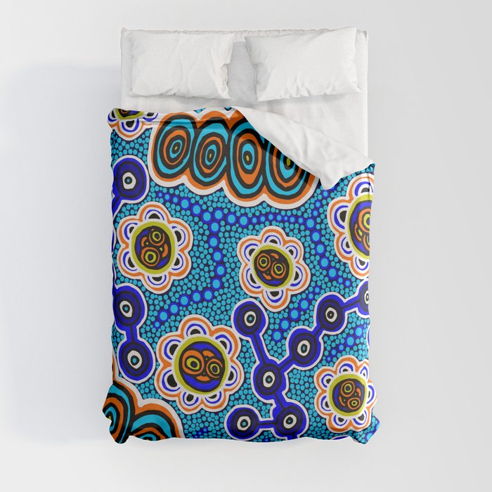 Authentic Aboriginal Art - Yugarabul Gathering by the River Duvet Cover