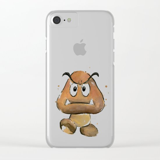 Goomba Watercolor Painting Mario Gamer Videogame Art Clear iPhone Case
