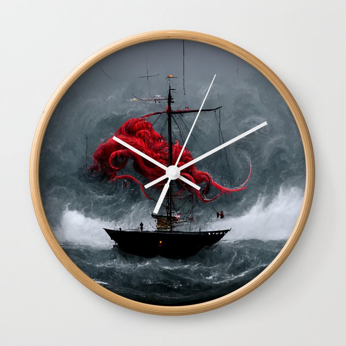Kraken and Ship Wall Clock