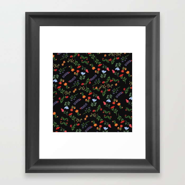 Dark Flower Pattern Framed Art Print