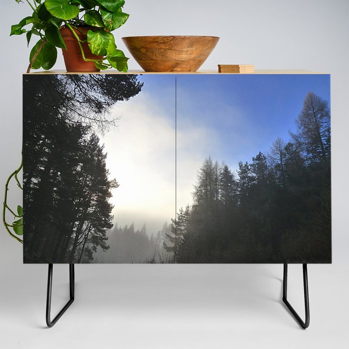 Misty Winter's Scottish Forest Trail in Afterglow Credenza