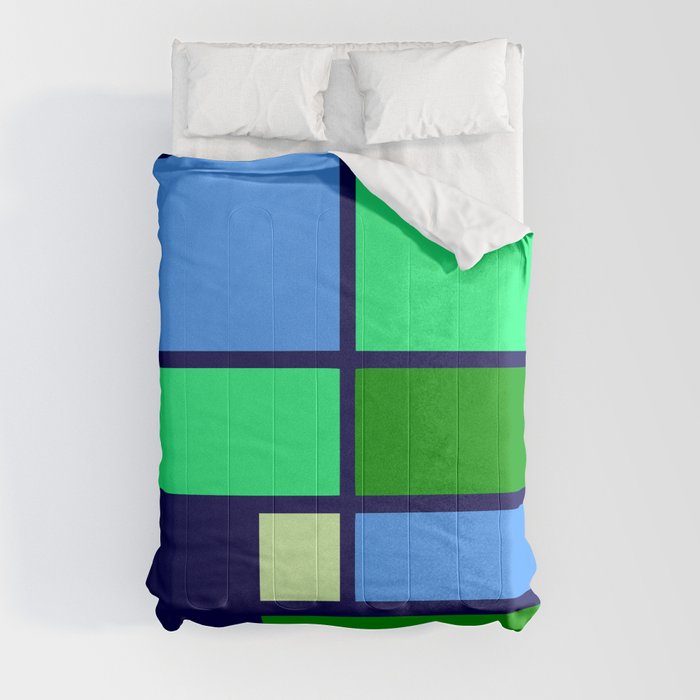 Mondrianista green blue Comforter