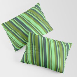 [ Thumbnail: Dark Slate Gray, Green & Light Green Colored Lined/Striped Pattern Pillow Sham ]