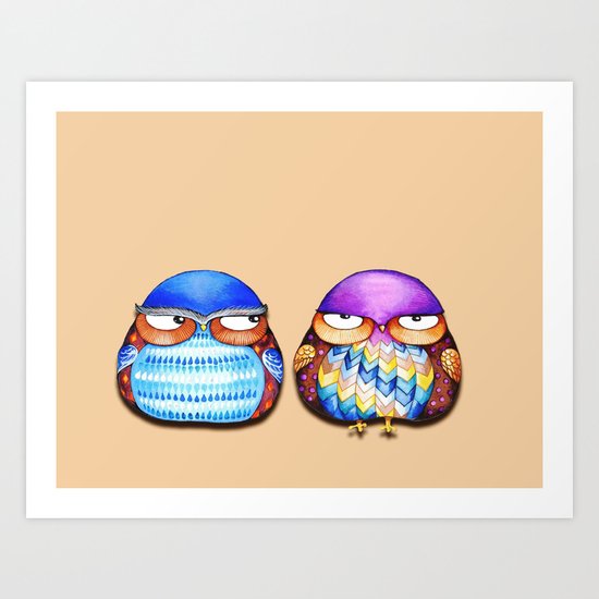 Grumpy Owls Art Print