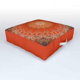 Detailed Orange Boho Mandala Outdoor Floor Cushion