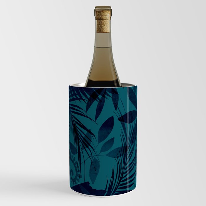 Botanical Jungle Blue Green Leaf Design Wine Chiller