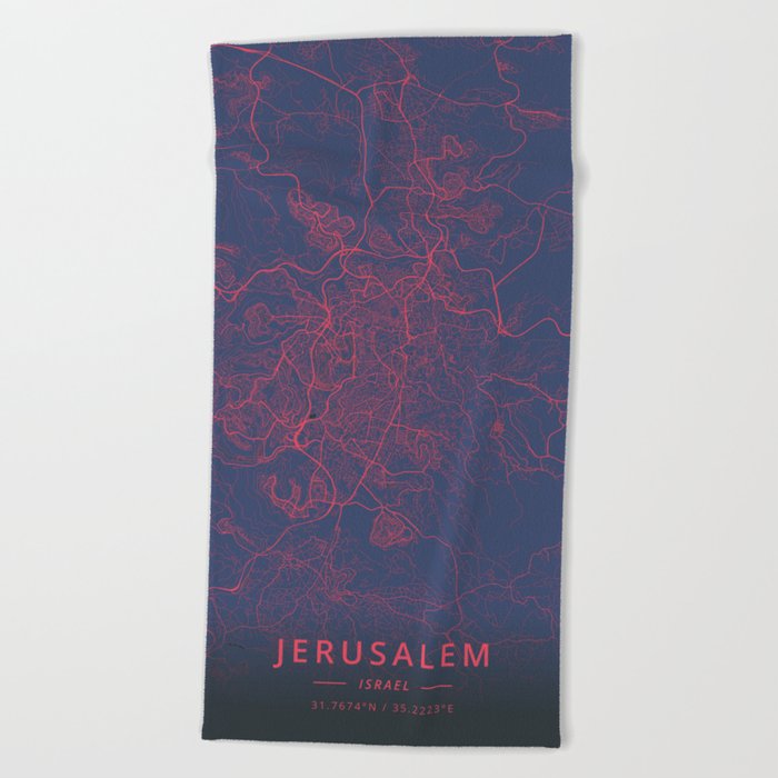 Jerusalem, Israel - Neon Beach Towel