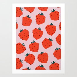 Retro Strawberries - Paper Cutouts Art Print