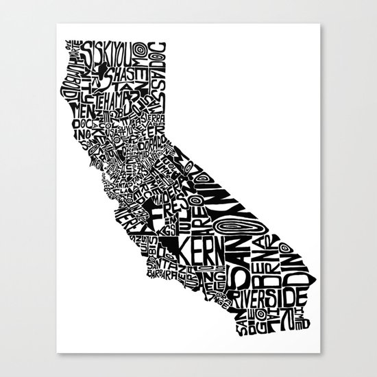 Typographic California Canvas Print