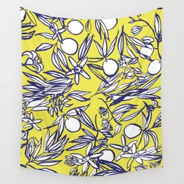 Orange Blossoms on Citron Wall Tapestry