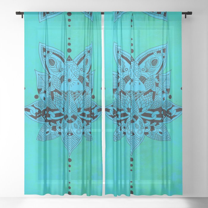 Aqua Mandala Metallic Mint Blue Sheer Curtain By Anutu Society6