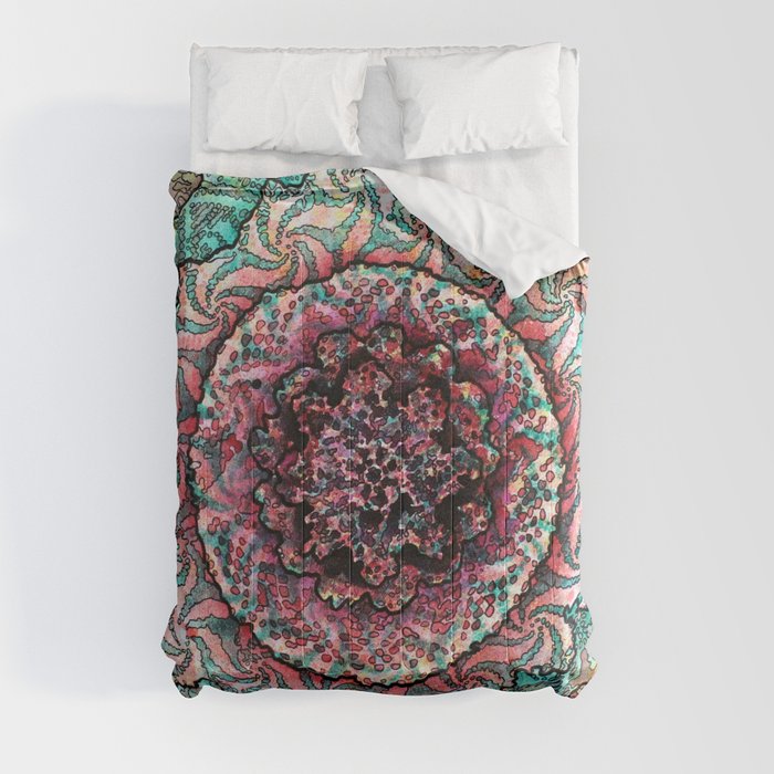 Stain 22 Comforter | Painting, Acrylic, Crochet, Doily, Lace, Mandala, Color, Abstract, Fine-art, Painting