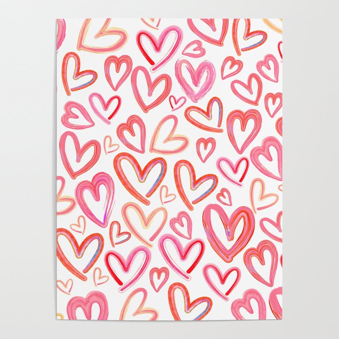 Preppy Room Decor - Lots of Love Hearts Collage on White Poster
