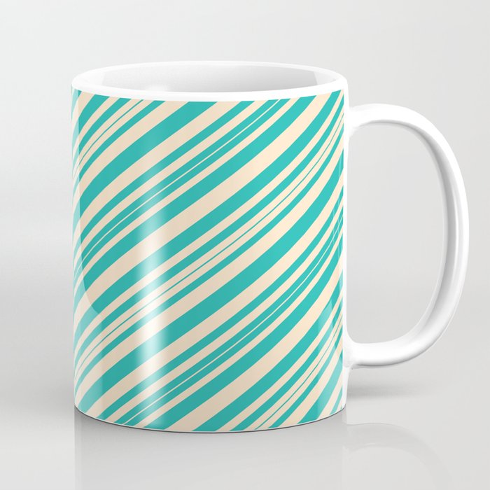 Bisque and Light Sea Green Colored Pattern of Stripes Coffee Mug