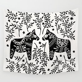 Swedish Dala Horses – Black Palette Wall Tapestry