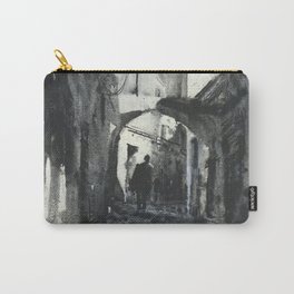 Monochromatic painting of alleyway in medina of Tunis, Tunisia.  B&W artwork Tunisia alleyway watercolor Tunis  Carry-All Pouch