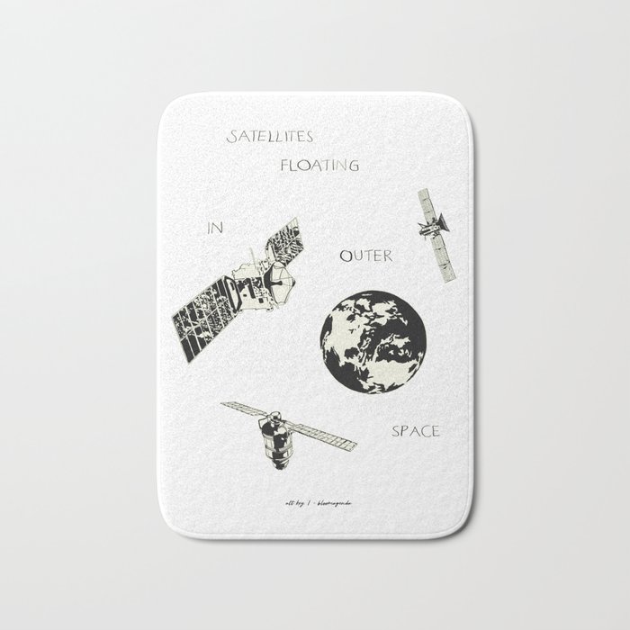 satellites floating in outer space Bath Mat