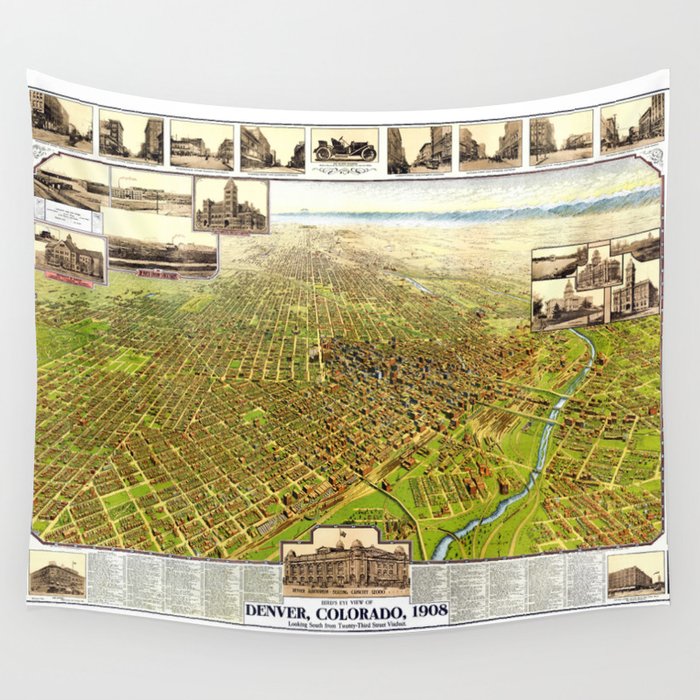 Denver - Colorado - 1908 vintage pictorial map Wall Tapestry