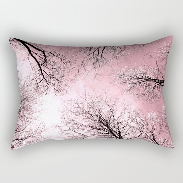Black Trees Pink Sky Rectangular Pillow