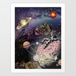 Space Astronaut Lounging On Planet/ Sci-fi Space Fantasy  Art Print