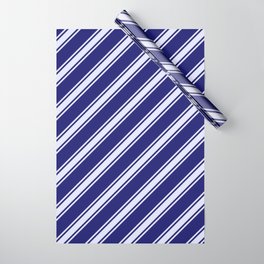 [ Thumbnail: Midnight Blue and Lavender Colored Striped Pattern Wrapping Paper ]