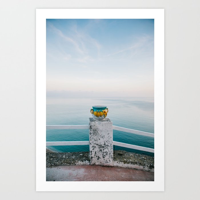 View of the Mediterranean Sea on the Amalfi Coast at Sunset with Beautiful Pottery Art Print