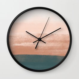 Desert Dream Waves_ Teal Green & perfectly pale Pink_ brush strokes abstract painting Wall Clock