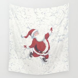 Santa Claus Happily ice-skating Wall Tapestry