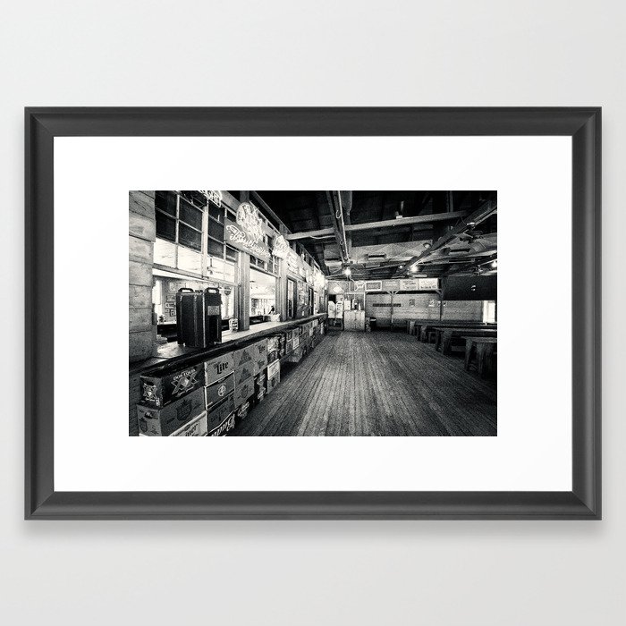 Gruene Hall (interior) - Oldest Dance Hall in Texas (Black & White) Framed Art Print