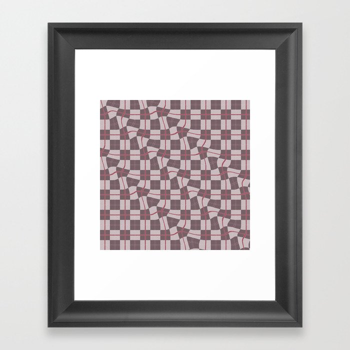 Warped Checkerboard Grid Illustration Red Brown Framed Art Print
