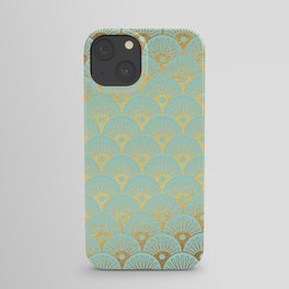 Art Deco Mermaid Scales Pattern on aqua turquoise with Gold foil effect iPhone Case