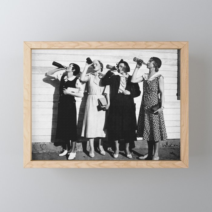 Drinking Woman, Vintage Photography Framed Mini Art Print