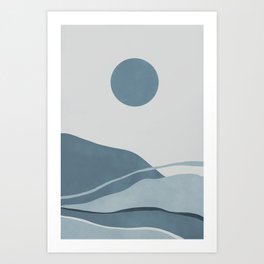 Boho Landscape Abstract Beach Waves in Light Blue Tones Art Print