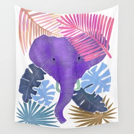Purple Elephant Tropical Jungle Safari Botanical Wall Tapestry