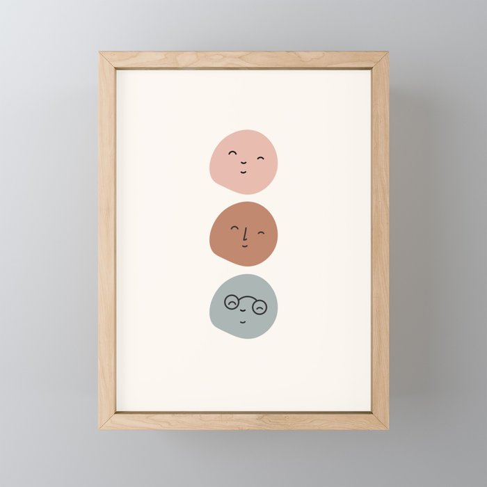 Happy Mochi Faces Framed Mini Art Print