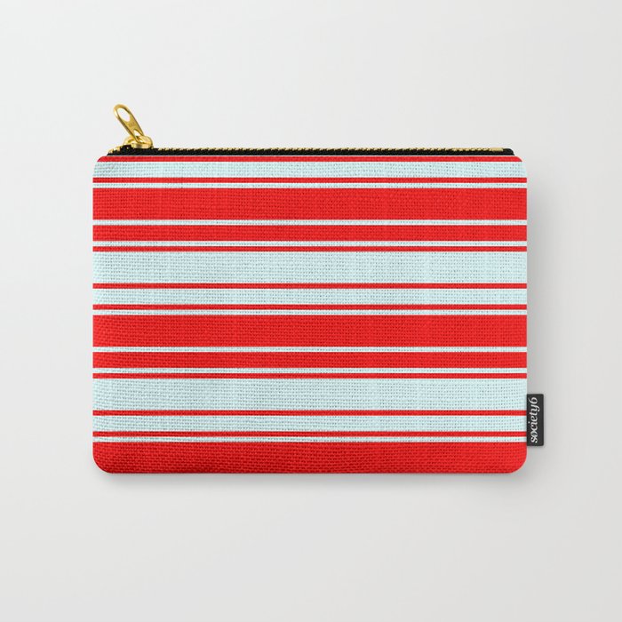 Light Cyan & Red Colored Pattern of Stripes Carry-All Pouch