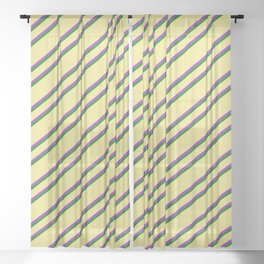 [ Thumbnail: Tan, Dark Orchid & Green Colored Lined/Striped Pattern Sheer Curtain ]
