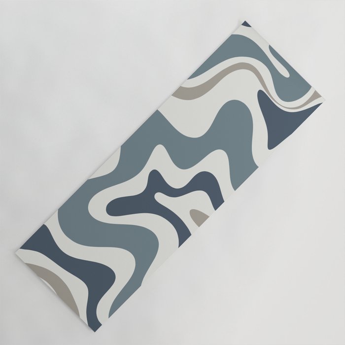 Liquid Swirl Abstract Pattern in Neutral Blue Gray on Off White Yoga Mat