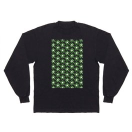 Green Retro Floral Checkerboard Pattern Long Sleeve T-shirt