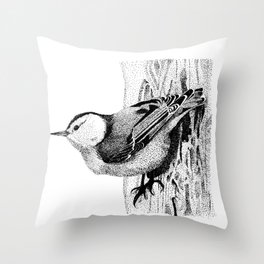 White-breasted Nuthatch Stipple Drawing Throw Pillow