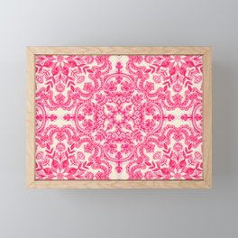 Hot Pink & Soft Cream Folk Art Pattern Framed Mini Art Print