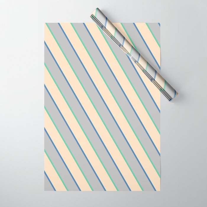 Aquamarine, Bisque, Blue, and Grey Colored Lines Pattern Wrapping Paper