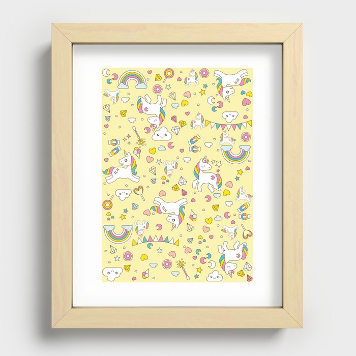 Unicorn Yellow Pattern Recessed Framed Print
